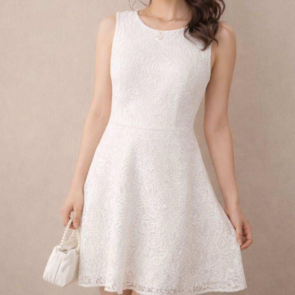 Chaps Soft White Lace Dress Sze 6 Boho Coquette Indie Cottagecore Soft Girl Mini